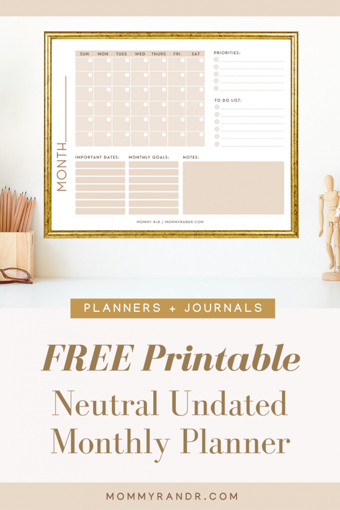 Neutral Undated Monthly Planner
