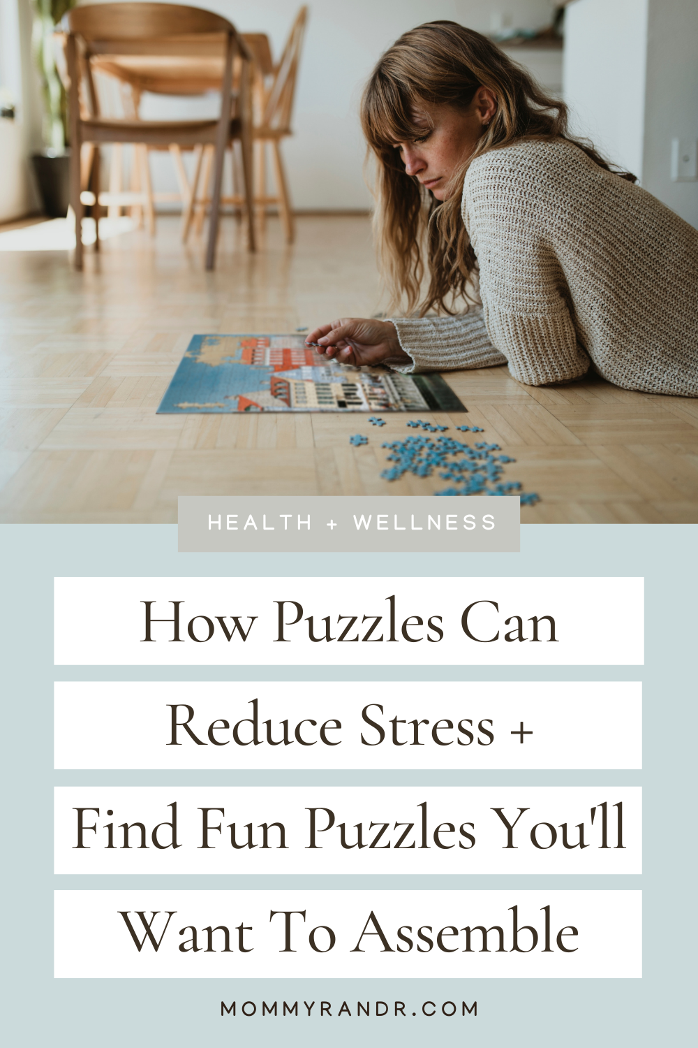 Puzzles can reduce stress - Woman assmebling puzzle on the floor